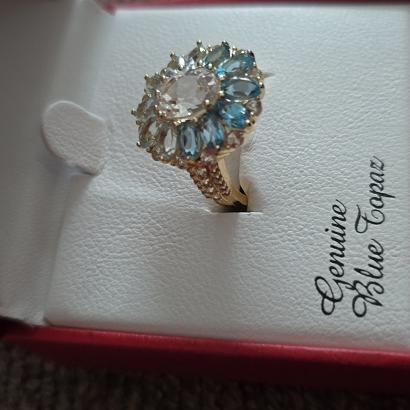 KOHLS 18K GOLD OVER STERLING SILVER GENUINE BLUE TOPAZ RING SIZE 7 - Picture 4 of 16
